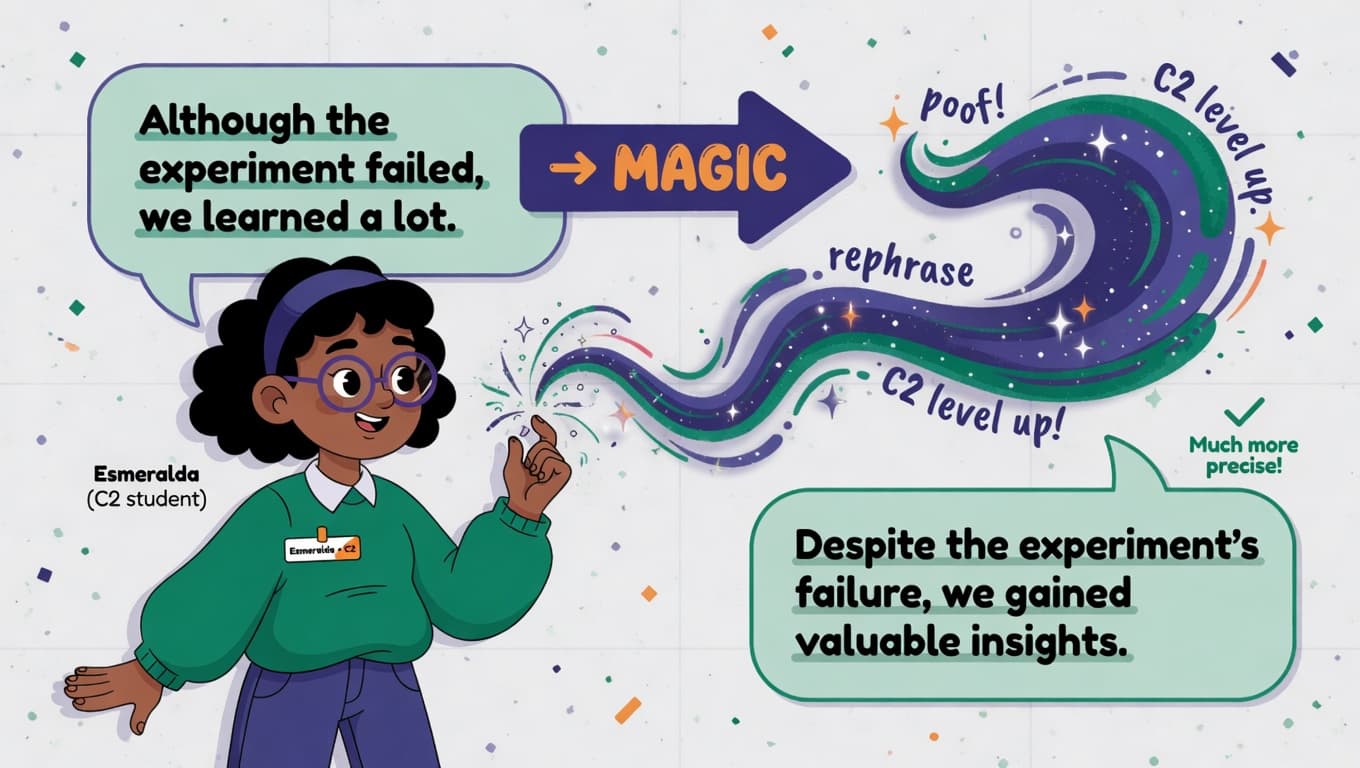 C2 Proficiency Part 4 Key Word Transformation: Advanced sentence rephrasing illustrated with magic theme